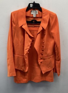 Vintage Y2K Tower Hill Collection Women's Orange 2 Piece Skirt Suit Set Sz 6