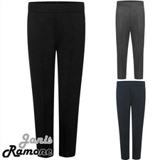 Kids Boys School Trouser Half Elastic Back Waist Pull Up Uniform Pants Pack Of 2