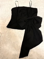 Women’s Black Sleeveless Spaghetti Strap Asymmetrical Draped Ruched Top