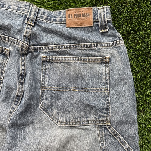 Pantaloncini jeans vintage USA Polo Assn ricamati denim falegname larghi y2k uomo 32 - Foto 3 di 9