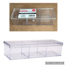 ESSENTIALS Clear Acrylic 3-Compartment Organizer Storage Box w/Lid - 8x3x2