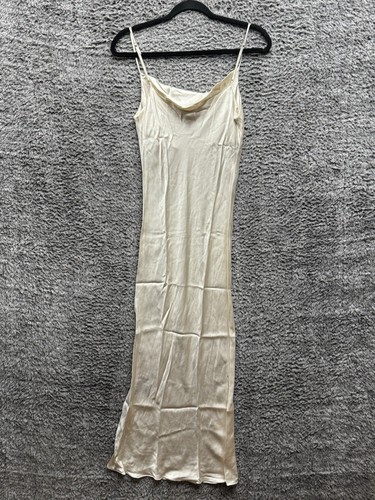 Bazilika Viscose Silk Slim Fit Sleeveless Ribbed Maxi Dress Ivory White Small - Picture 2 of 10