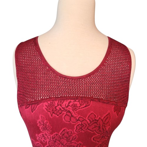 Peruvian Connection Pima Cotton Fit & Flare Knit Midi Dress Small Red Jacquard - Picture 3 of 11