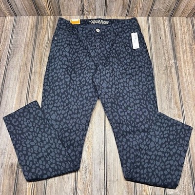 Old Navy The Rock Star Super Skinny Jeans Leopard Print Dark Wash Women's Size 8