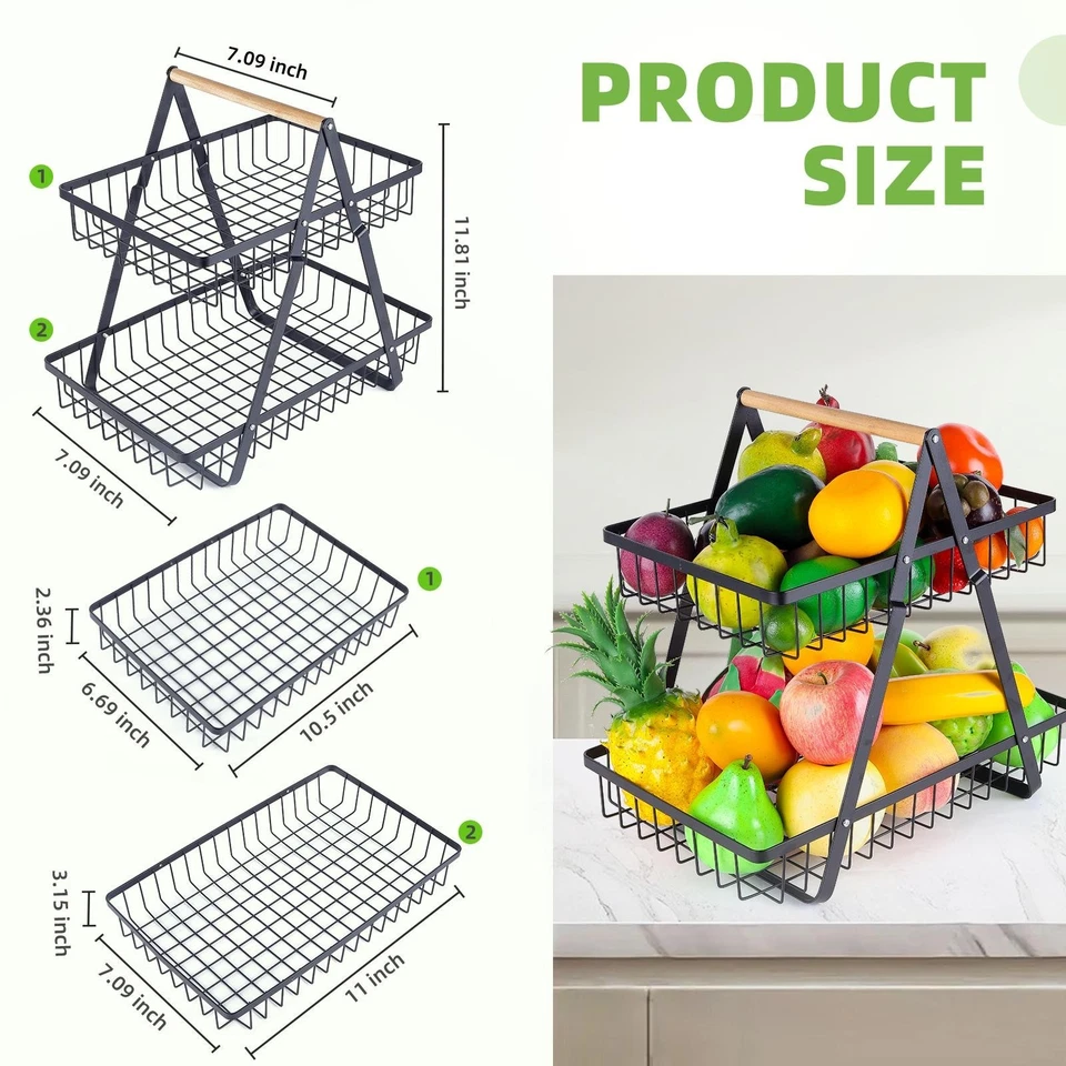 2 Tier Metal Kitchen Countertop Organizer, Fruit And Vegetable Basket - Image 2 of 4