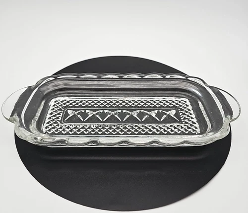 Vintage Anchor Hocking Wexford Rectangular Relish Tray Diamond Pattern Handles