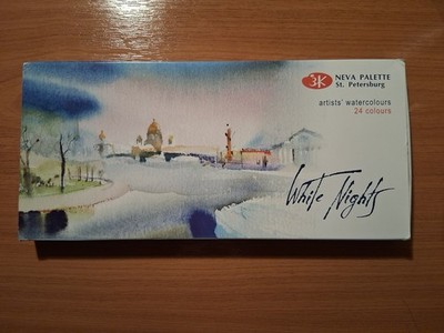 White Nights Künstler-Aquarellkasten, Kartonpackung mit 24 Näpfchen