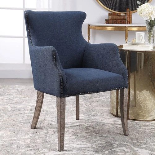 Uttermost 23499 Blue Yareena 24-1/2"W Wood Framed Linen Wingback Chair - Picture 5 of 8