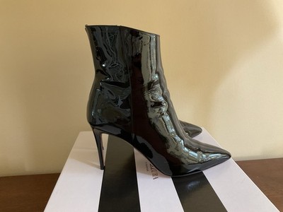 Aquazzura Alma Bootie 85 Black Patent Leather Ankle Pointed Toe Boot 38