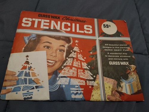 Vintage Glass Wax Christmas Stencils Gold Seal Company Mid Century Holiday 