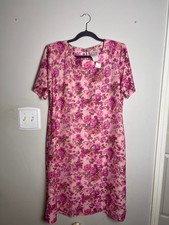 Vintage 80s Floral Dress Pink Cottagecore USA Made 18 Midi Shift Retro Granny