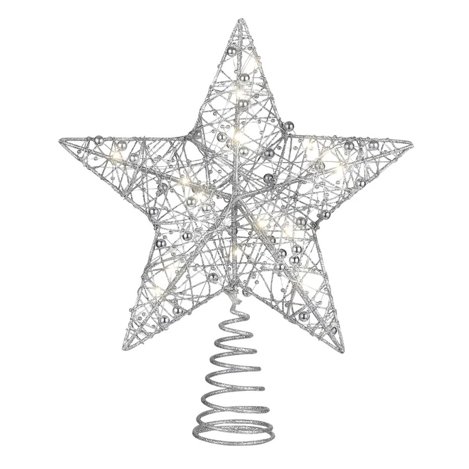 Stella Topper Dell'albero Di Natale Decorazioni Natalizie in Argento - Immagine 2 di 3
