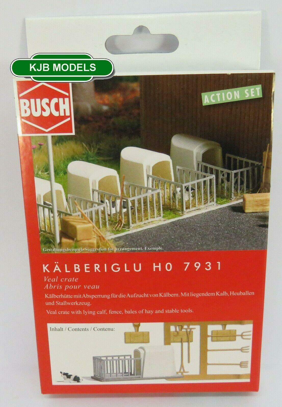 BNIB OO / HO BUSCH 7931 Calf & Crate + Accessories - Baby Cow - Farm Scene