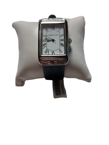 Coldwater Creek CROC N SCROLL Watch Silver Tone Case White Face Black Band NEW - 第 6/6 張圖片