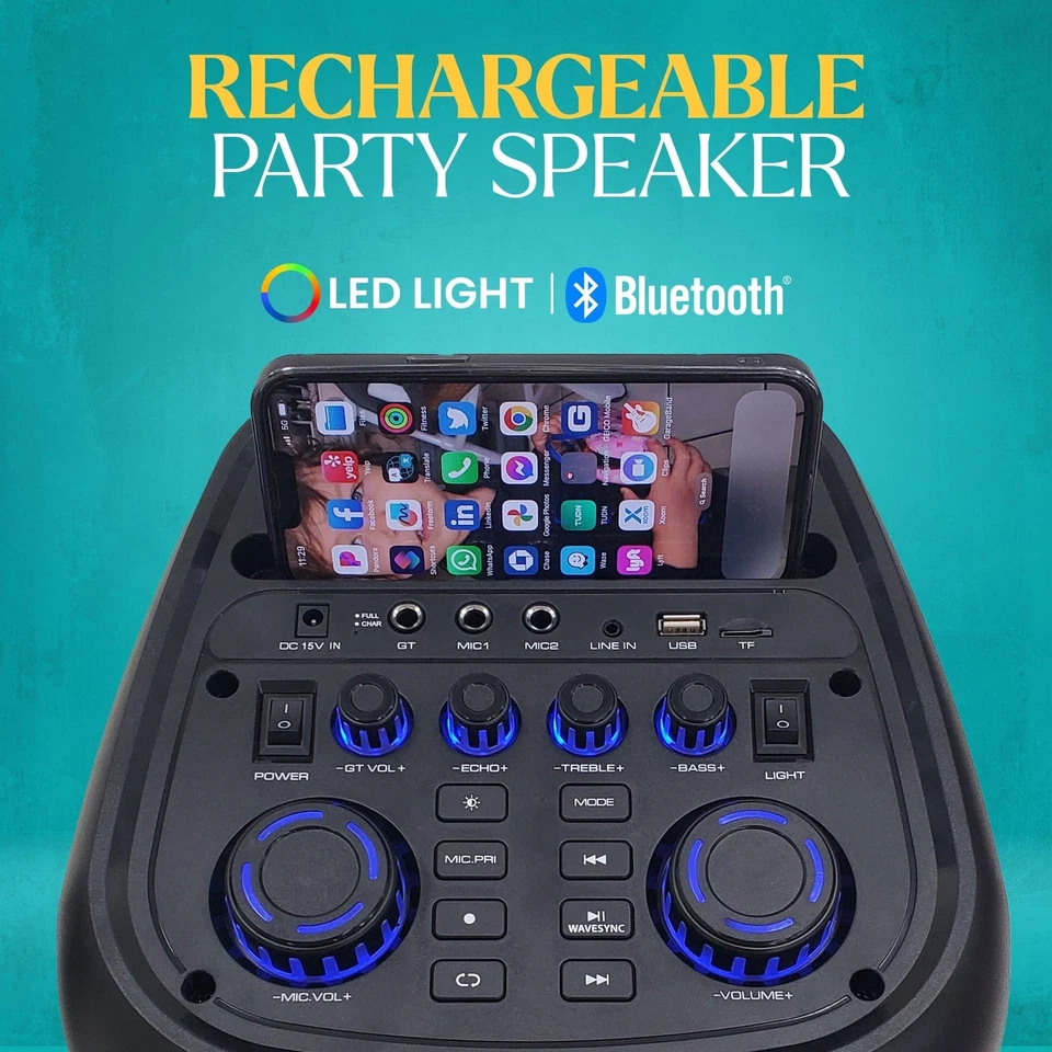 Dolphin KP-380 Triple 8” Portable Karaoke Party Speaker Lasting Battery with Mic - Image 2 of 4