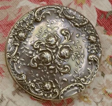Vintage Repousse Rose Gorham Sterling Embossed Compact #8665