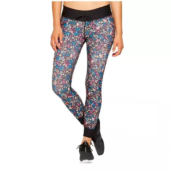 Joy Lab Performance Leggings Womens XS Black Floral Print Pull On