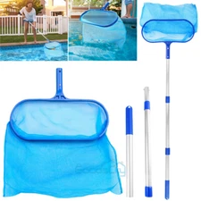 NEW Swimming Pool Leaf Skimmer Deep Bag Rake Net/Cleaning Leaves Mesh with Pole