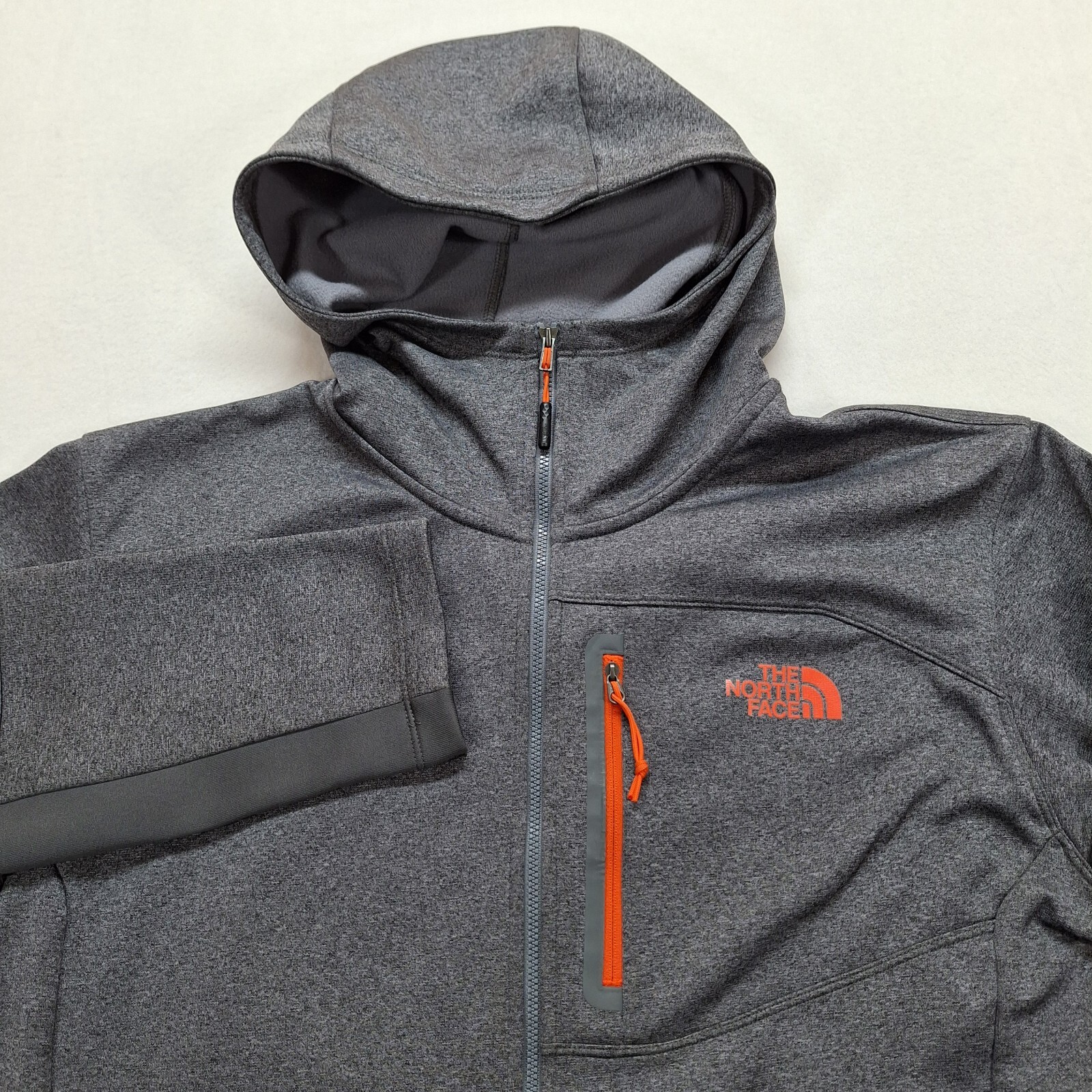 North Face Men Large Gray Orange Full Zip Performance Hoodie