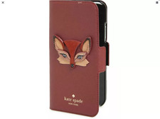 BNIB Kate Spade Saffiano leather Fox Applique Wrap Folio case IPhone X NEW