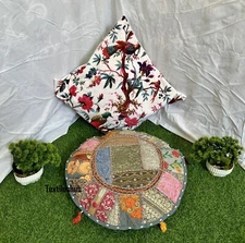 Indian Round Pillow Cushion Cover Floor Patchwork Throw Bohemian Décor Cover US