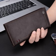 RFID Blocking Leather Mens Long Wallet Pocket ID Card Phone Clutch Bifold Purse