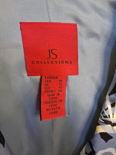 JS Collections Blue, White and Black Floral Silk Blend Blazer 3/4 Sleeve Size 14 - Picture 2 of 6
