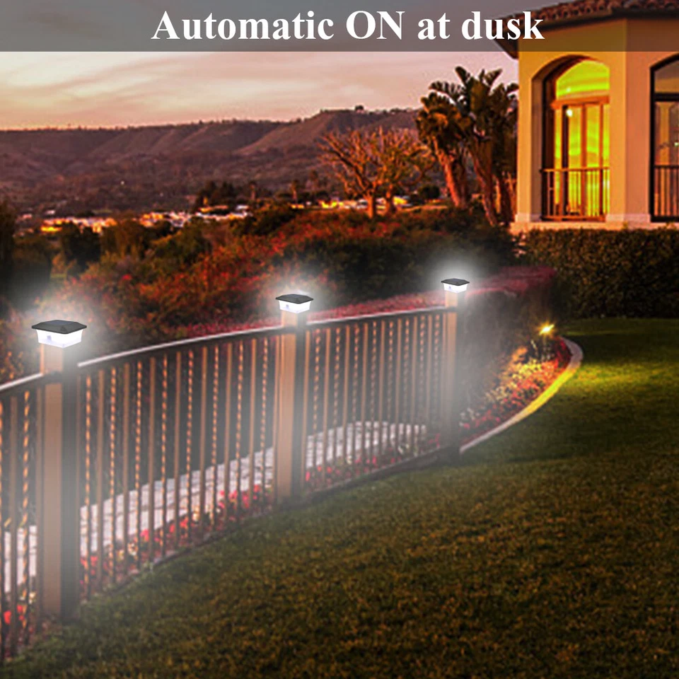 Outdoor Solar Powered LED Deck Post Light Garden Cap Square Fence Lamp 3.5~5.5'' - Image 4 of 4