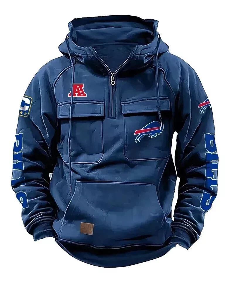 Buffalo Team Men's Quarter Zip Hooded Sweatshirt Casual Pullover Jacket Gift