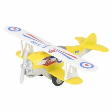 RI Novelty - Pull Back Die-Cast Metal Vehicle - CLASSIC BIPLANE (Yellow)(5 inch)