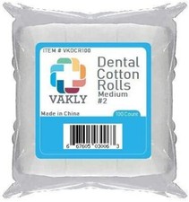 Dental Cotton Rolls - 2 Medium 1.5" 100 High Absorbent Cotton, 100/PK