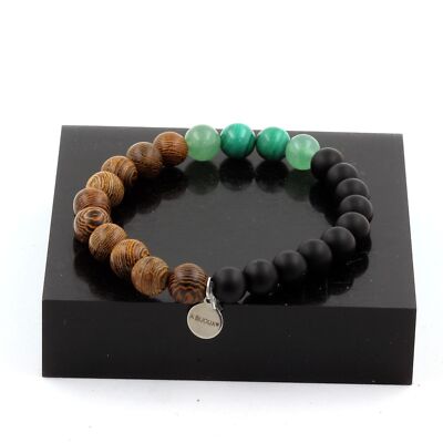 Armband Perlen Malachit Aus Kongo +Aventurine+Schwarz Onyx Matt + Holz Made