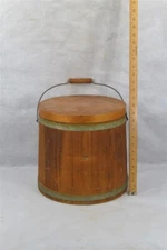 antique  wooden bucket w/lid and bale firkin large  12 in. clean original