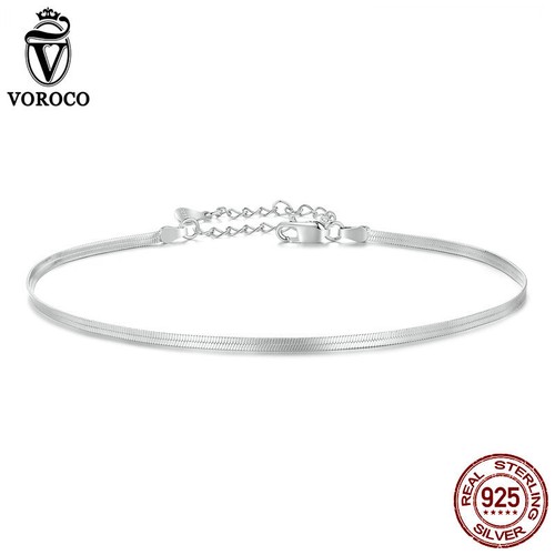 Brazalete tobillo Voroco para mujer de plata de ley 925 multicapa cadena serpiente pie - Imagen 2 de 7