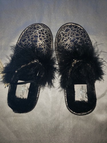 PRETTY YOU London Feather Mule Slippers Sz S=5-6 - Picture 4 of 8