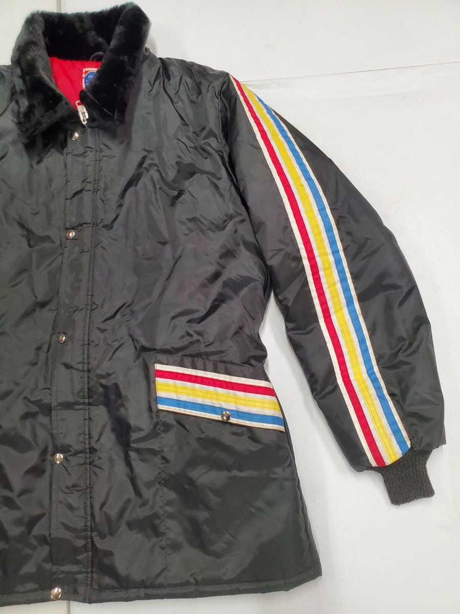 Vintage 1980s XL UPC Parka Coat Red Yellow Blue Stripes USA