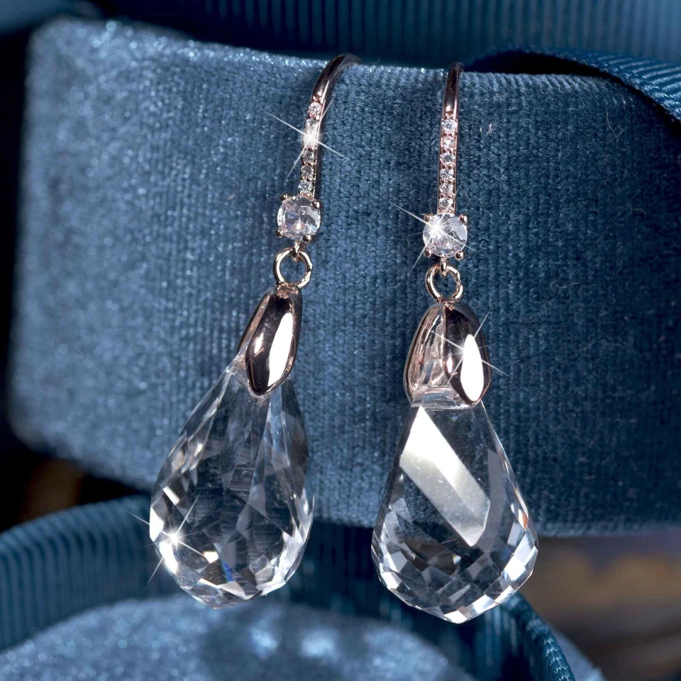 18k rose gold gf made with SWAROVSKI crystal drop dangle stud classic earrings Foto 2 de 4