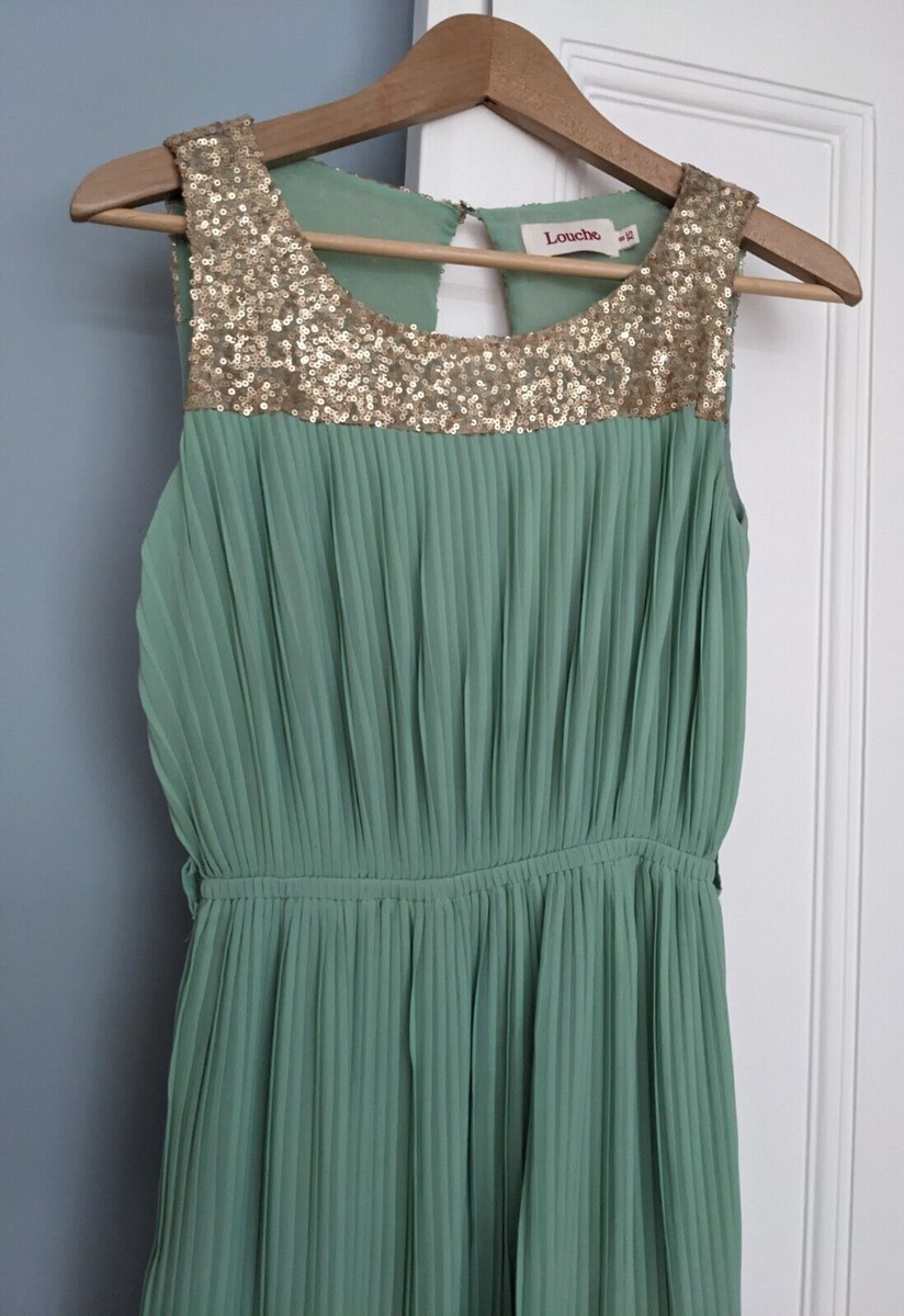 green emerald velvet dress Louche Meloe Velvet Stripe Tiered Mini Dress