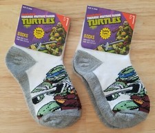 Teenage Mutant Ninja Turtles 2 Pair Boy's Sock Sz 5-6.5 Shoe Sz 5.5-8.5 Leonardo