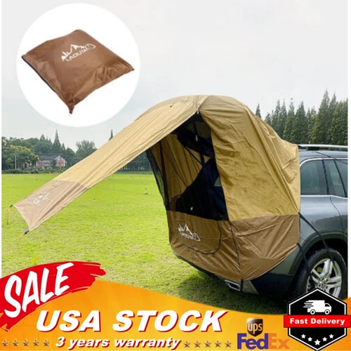 Outdoor Tailgate Tent Awning For SUV Truck Camping Travel Sunshade Canopy Brown