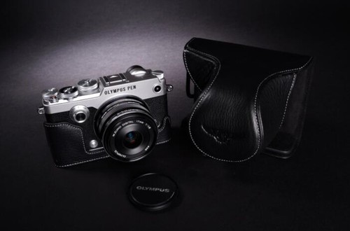 Medio estuche bolsa para cámara de cuero genuino hecha a mano para Olympus PEN-F +12 mm + 17 mm - Imagen 9 de 20