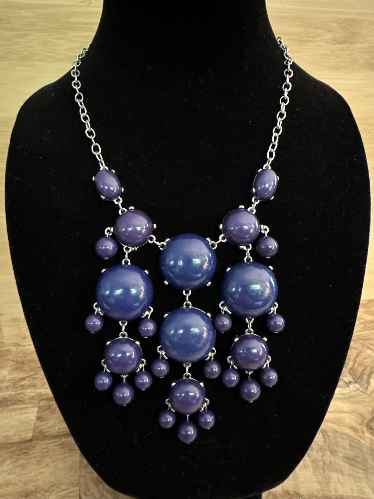 Silver Tone Blue Bubble Drop Statement Necklace 1… - image 1