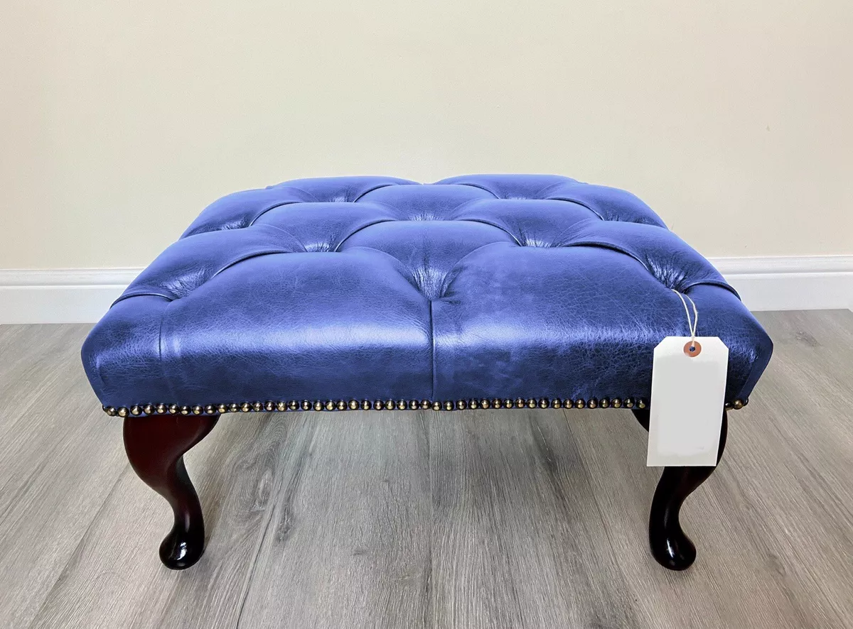 Blue leather footstool online