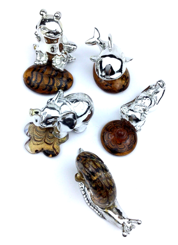 Lot De 7 Boutons Vintage En Résine Argentée 24x24 Mm - Carrés, France