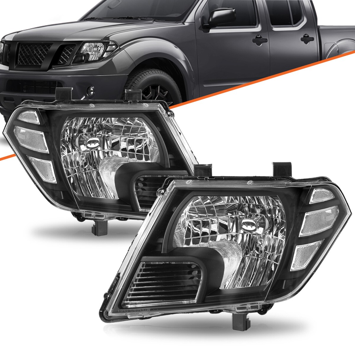 For 2009-2021 Nissan Frontier Truck Black Headlights Headlamps