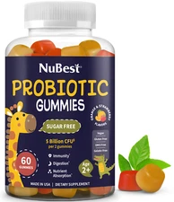 NuBest Probiotic Gummies, 5 Billion CFUs of Probiotics, 60 Sugar-Free Gummies
