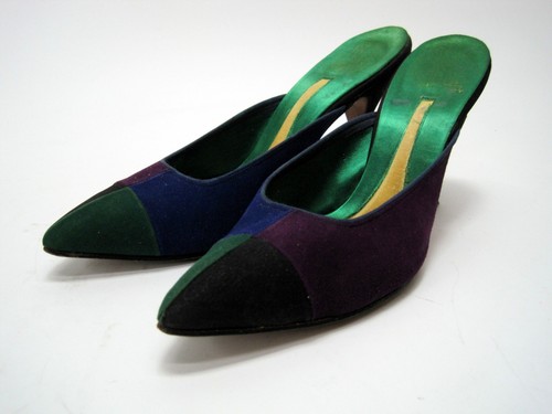 1960’s Multicolor Block Suede Vintage High Heel Mules Ferncraft Size 5.5 - Bild 1 von 8