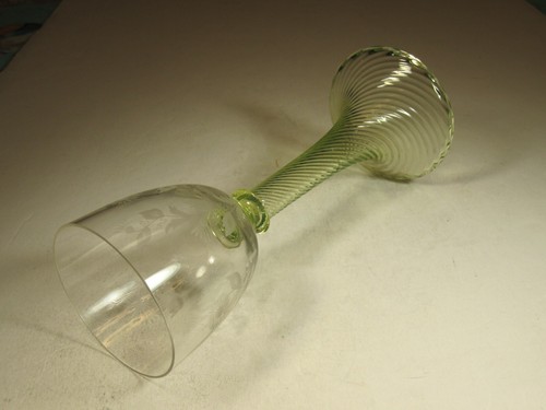 Antique Bohemian Moser Wine Glass w Green Vaseline Glass Long Swirl Pattern Stem - Picture 7 of 8