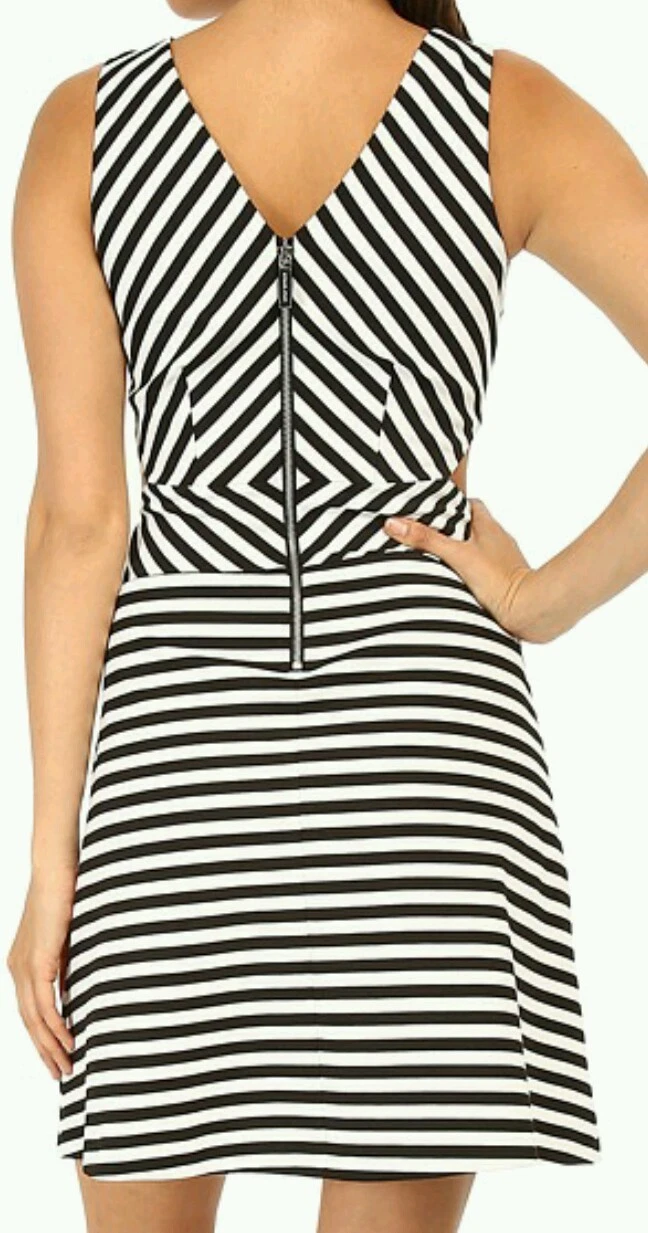 NUOVO! Abito Michael Kors nero bianco stampato a righe taglia 8 14