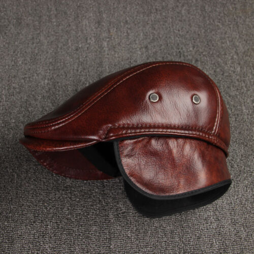 Hombres Newsboy Sombreros Cuero Genuino Plano Taxista Boina Panadero Lujo Gorras de Béisbol - Imagen 3 de 15